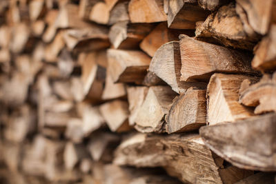 Beautifully stacked firewood, natural wood for burning in the furnace