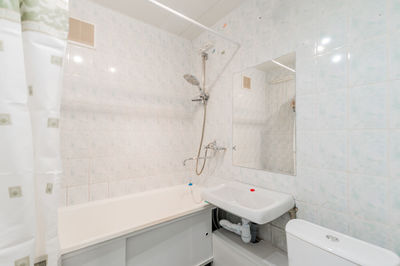 View of modern building at home bathroom 