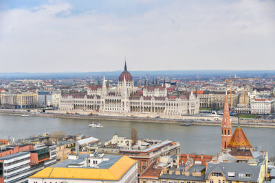 High angle view of cityscape against sky