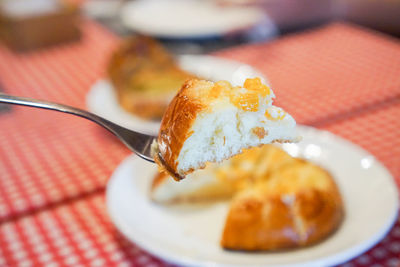 Close-up of dessert in plate on table