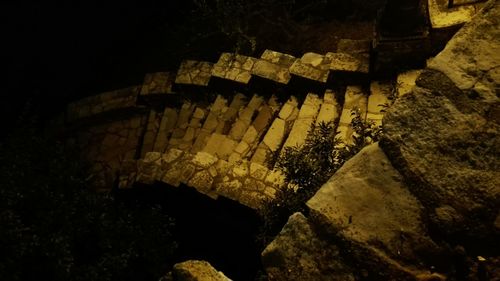 View of rocks at night