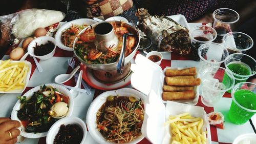 High angle view of food on table