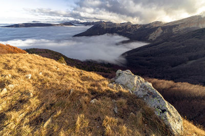 Scenic view of mountains against sky