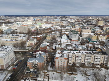 High angle view of townscape against sky