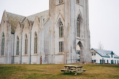 Exterior of historic building against clear sky