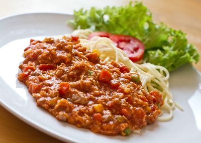 Close-up of pasta in plate