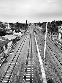 High angle view of railroad tracks against sky