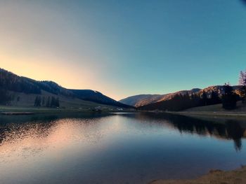 Scenic view of lake against sky during sunset