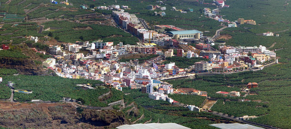 High angle view of buildings in city