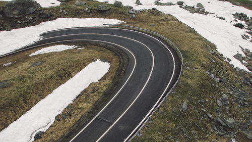High angle view of road through icy landscape