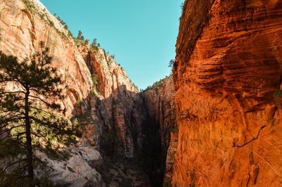 Low angle view of rock formations against sky