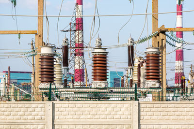 Exterior of factory against clear sky