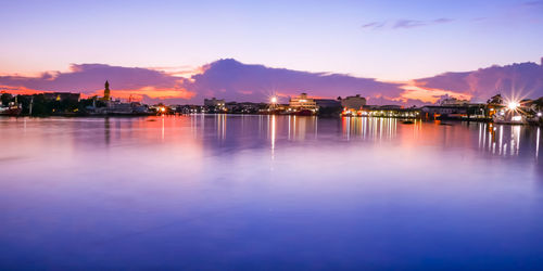 Scenic view of lake against sky at sunset