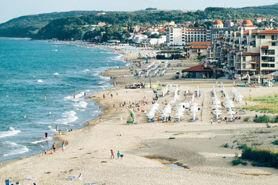 High angle view of people on beach