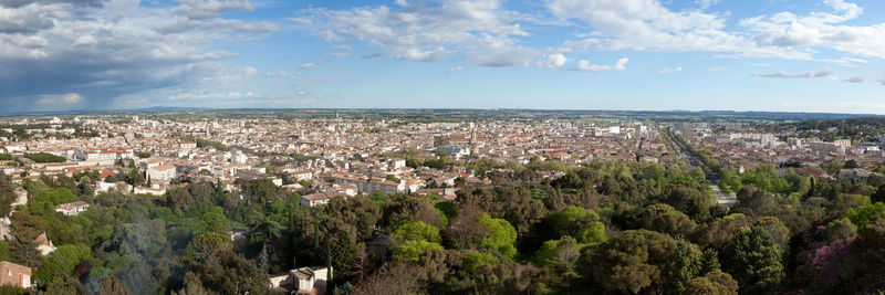 High angle shot of townscape against sky