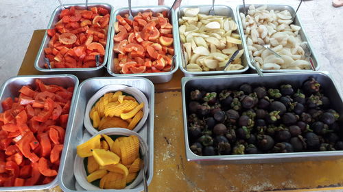 High angle view of vegetables for sale