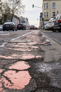 Surface level of traffic on road in city