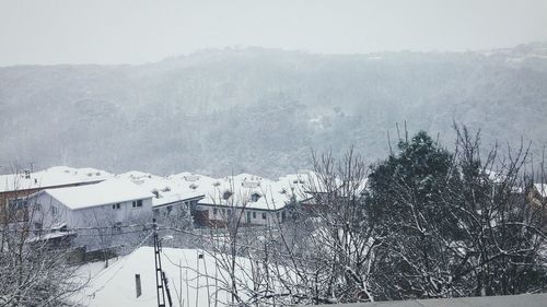 Landscape with mountains in foggy weather