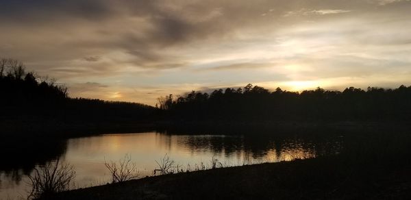 Scenic view of lake against sky during sunset