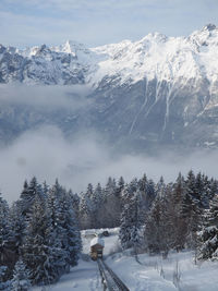 Scenic view of snowcapped mountains against sky