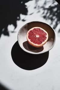 High angle view of grapefruit in bowl