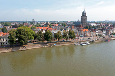 Aerial view of the dutch medieval city of deventer in the netherlands