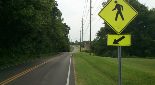 Road sign against sky