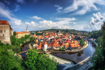 High angle view of buildings in city