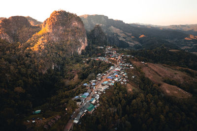 High angle view of townscape against sky