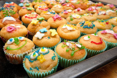 High angle view of cookies