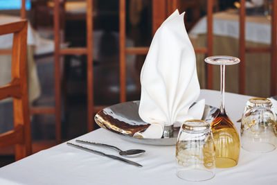 White wine on table at restaurant