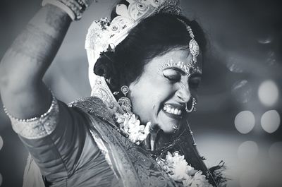 Close-up of happy bride in wedding