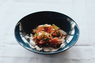 High angle view of food in bowl on table