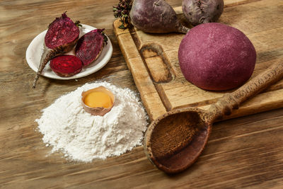 High angle view of food on table