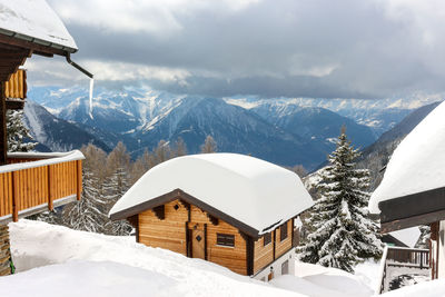 Snow covered mountains against sky