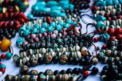 Close-up of jewelries for sale in market