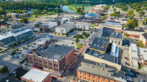 High angle view of buildings in city