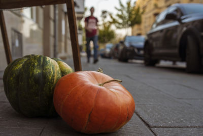 Close-up of pumpkins on table