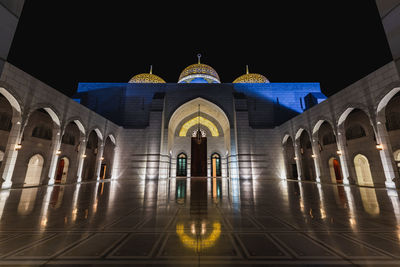 Building lit up at night