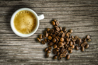 High angle view of coffee beans on table