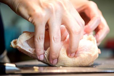 Close-up of person preparing food