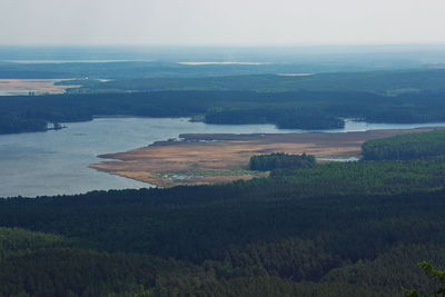 High angle view of land against sky