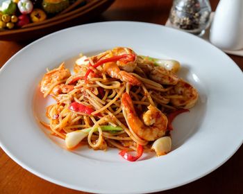 High angle view of meal served in plate