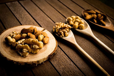 High angle view of breakfast on table