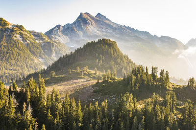 Aerial view of morning light on robertson peak, b.c., canada.