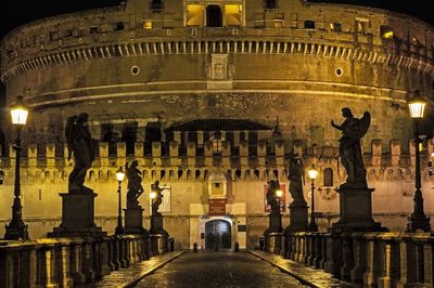 Illuminated columns at night