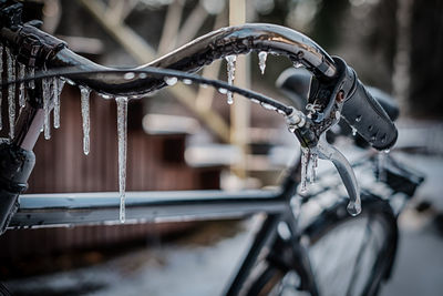 Close up of frozen bicycle