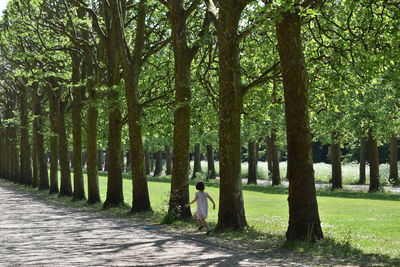 Full length of girl playing by trees at park