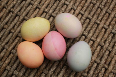 High angle view of easter eggs on table