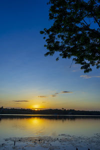 Scenic view of lake against sky during sunset